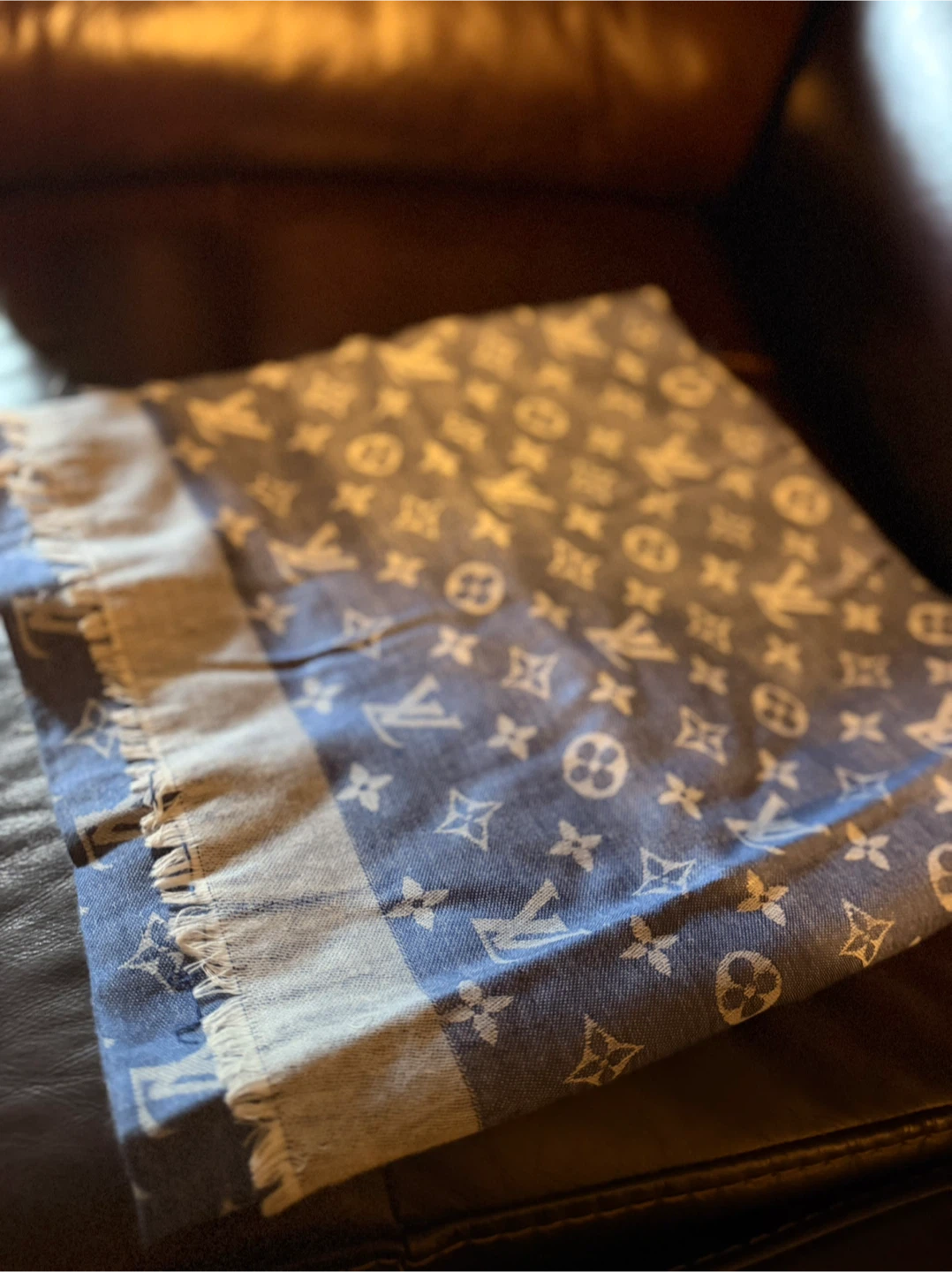 Stylish LV Inspired Light Blue Oversized Shawl Scarf EUC - photo 4