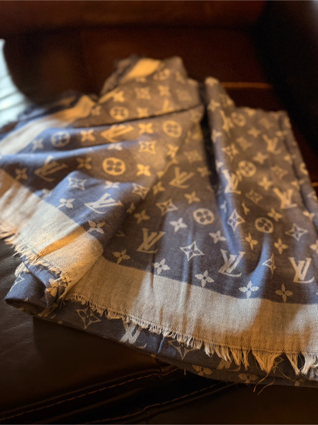 Stylish LV Inspired Light Blue Oversized Shawl Scarf EUC - photo 5