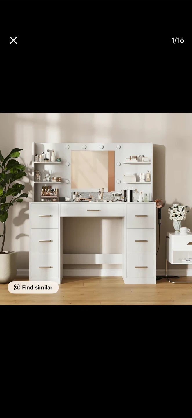 White Vanity Desk with Lighted Mirror and Drawers - photo 3