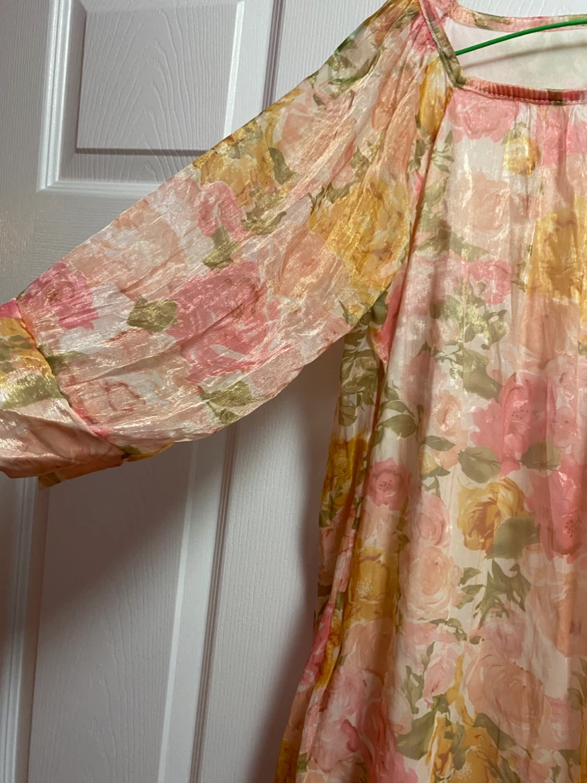 Floral Sheer Blouse with Metallic Thread - photo 2