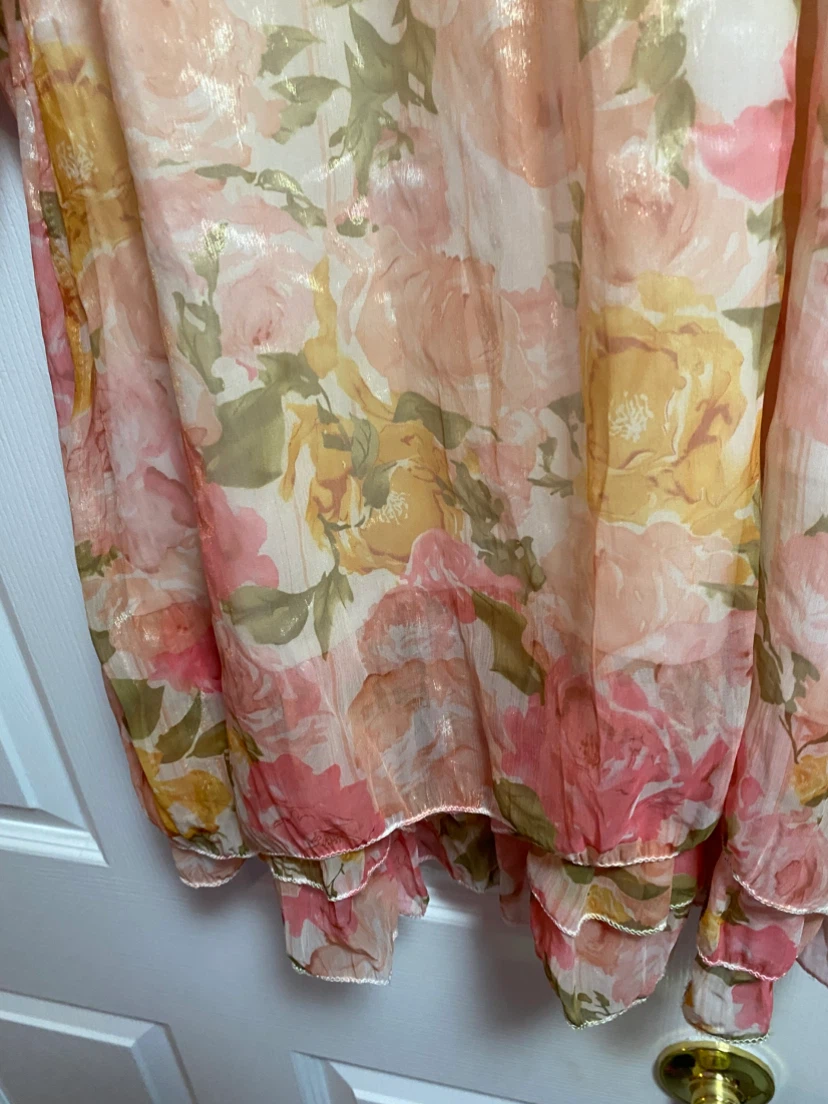 Floral Sheer Blouse with Metallic Thread - photo 3