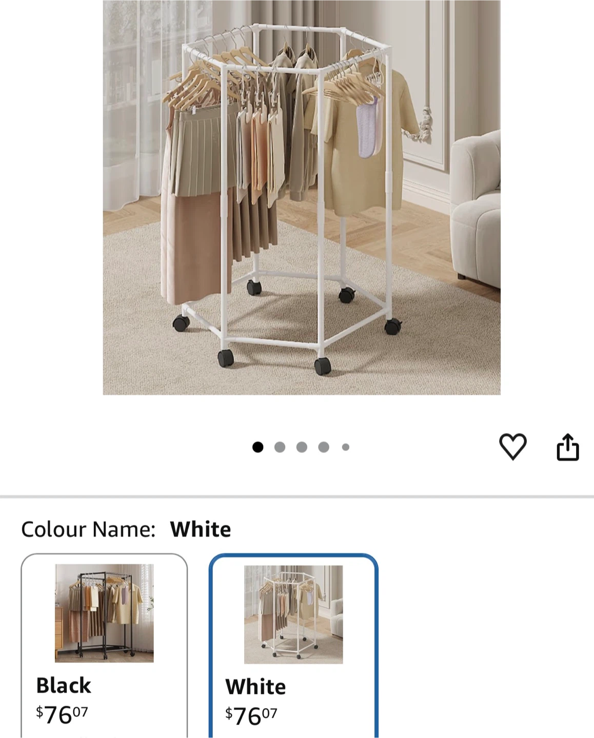 Hexagonal rolling garment rack in white