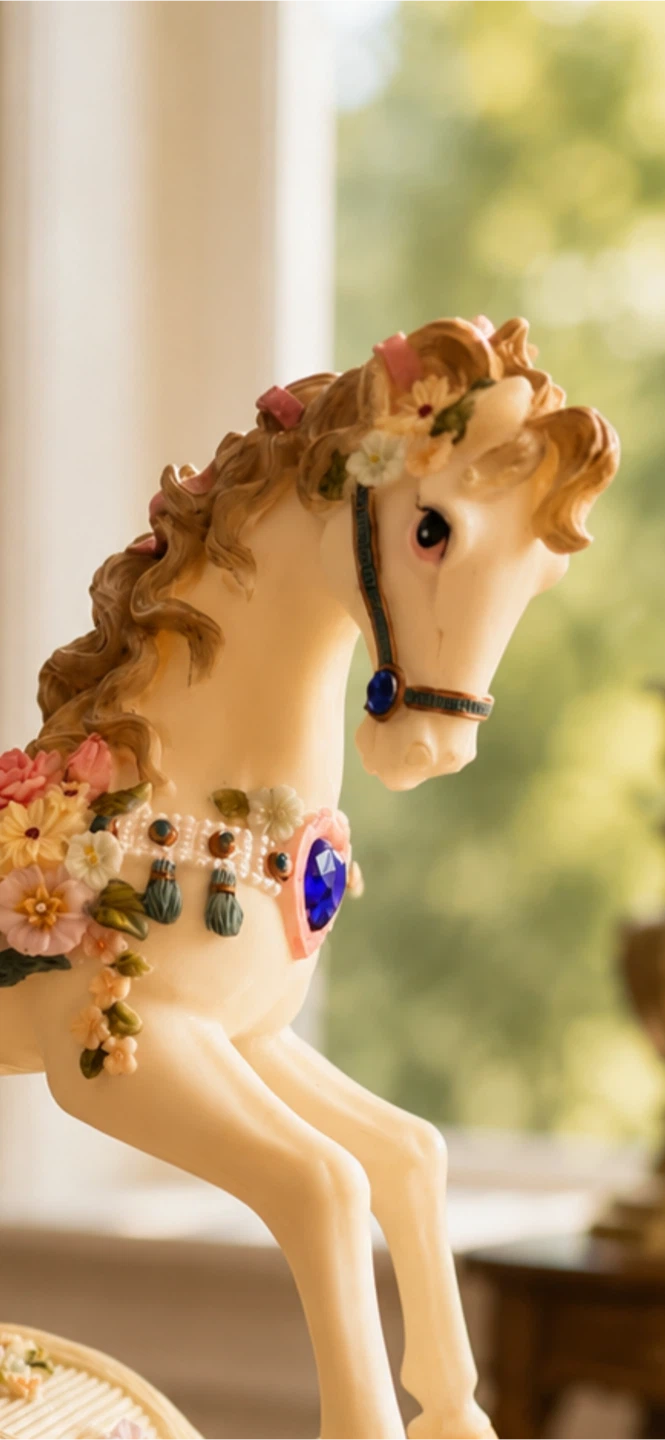Decorative Rocking Horse Figurine with Flowers - photo 2