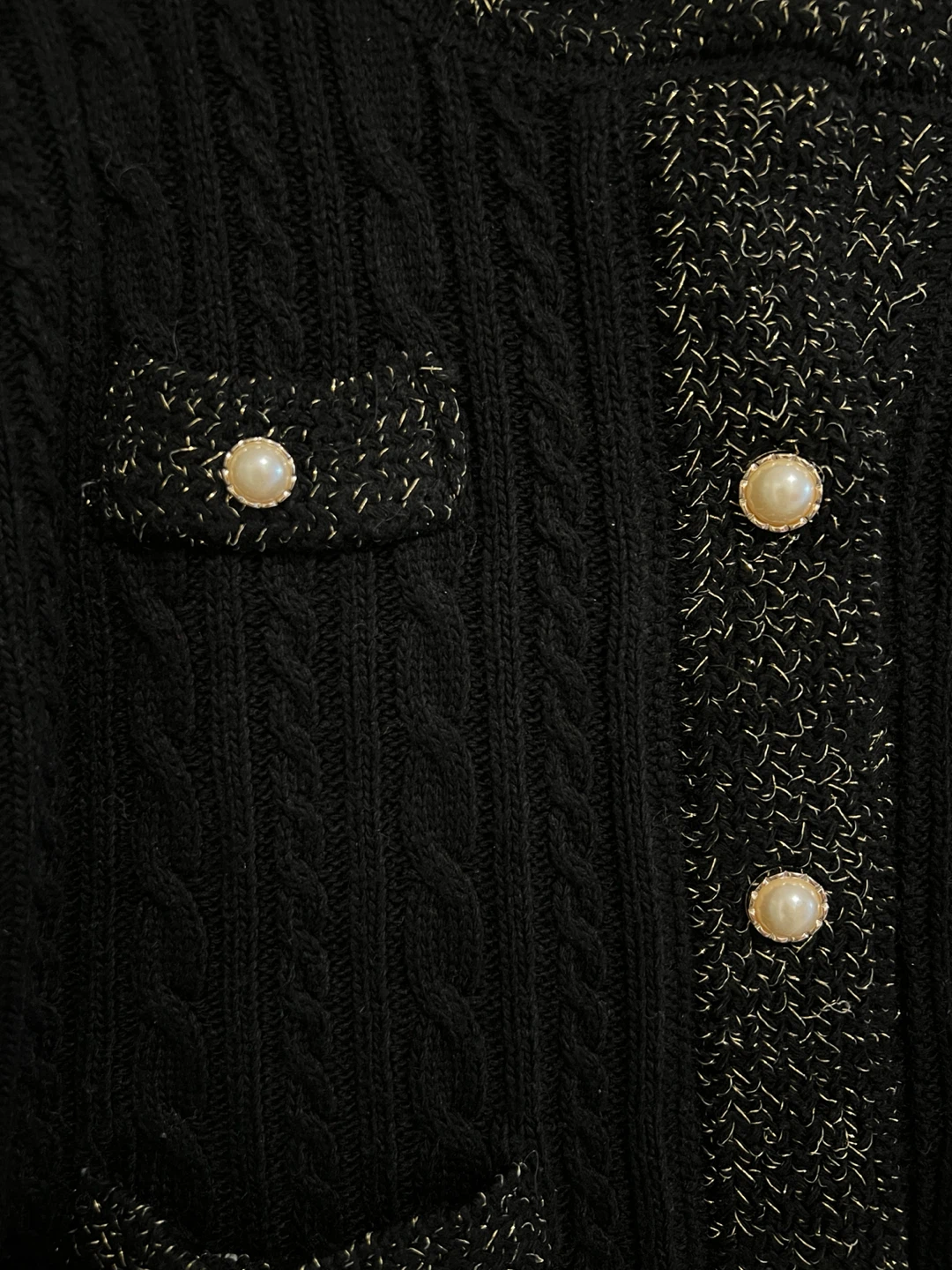 Black cable knit cardigan with pearl buttons - photo 2