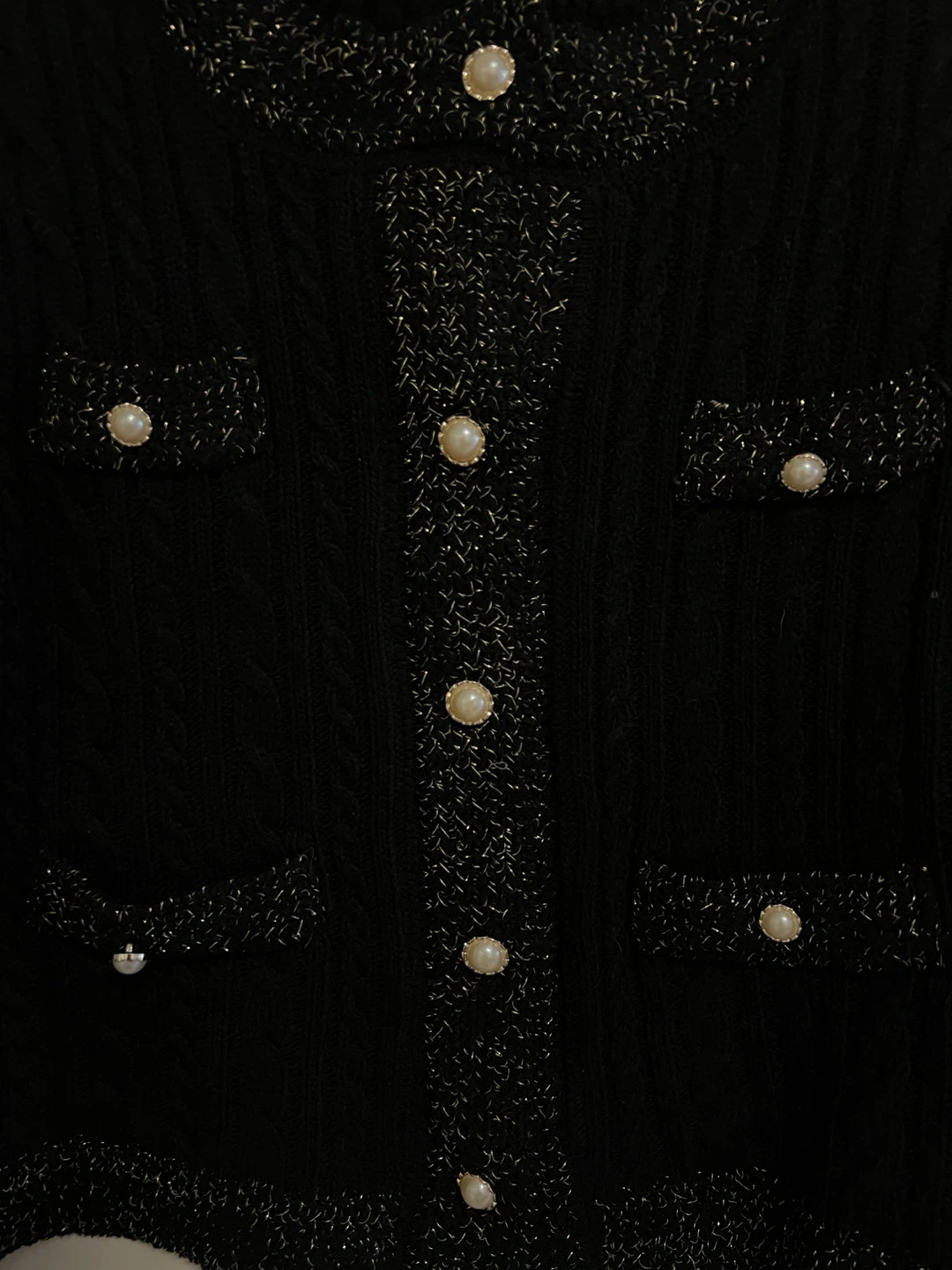 Black cable knit cardigan with pearl buttons - photo 3