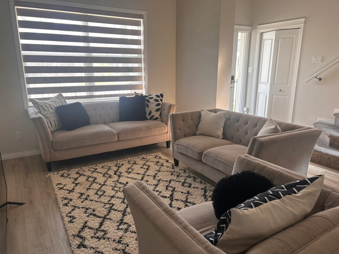 Beige Tufted Loveseat with Accent Pillows