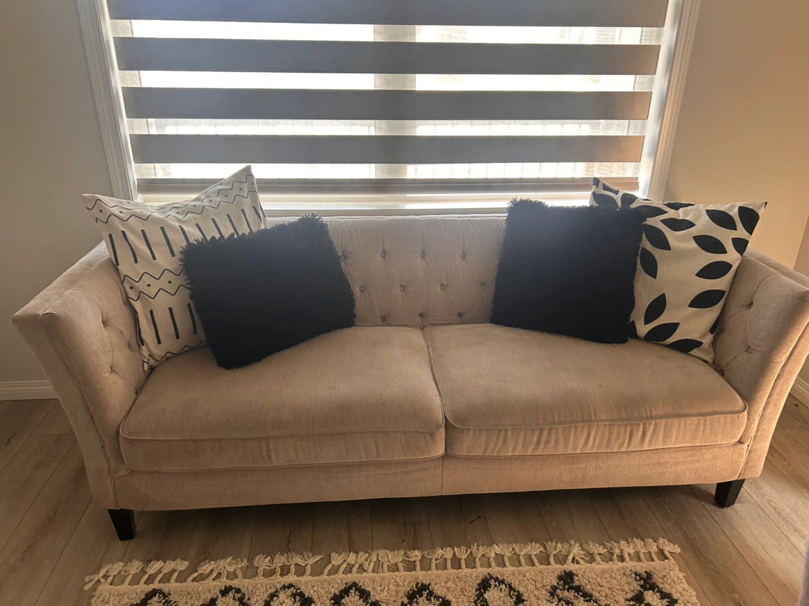 Beige Tufted Loveseat with Accent Pillows - photo 2