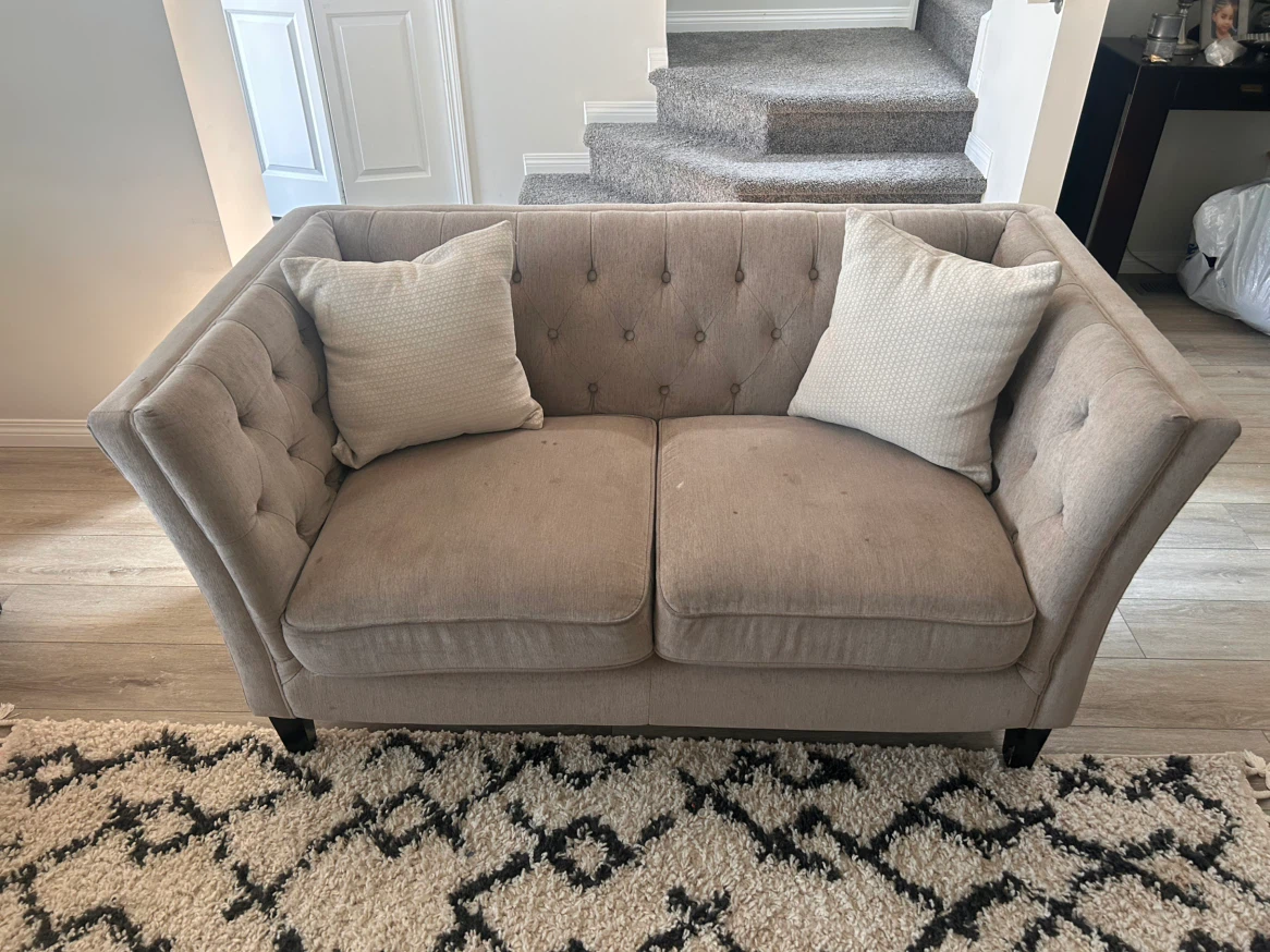Beige Tufted Loveseat with Accent Pillows - photo 3