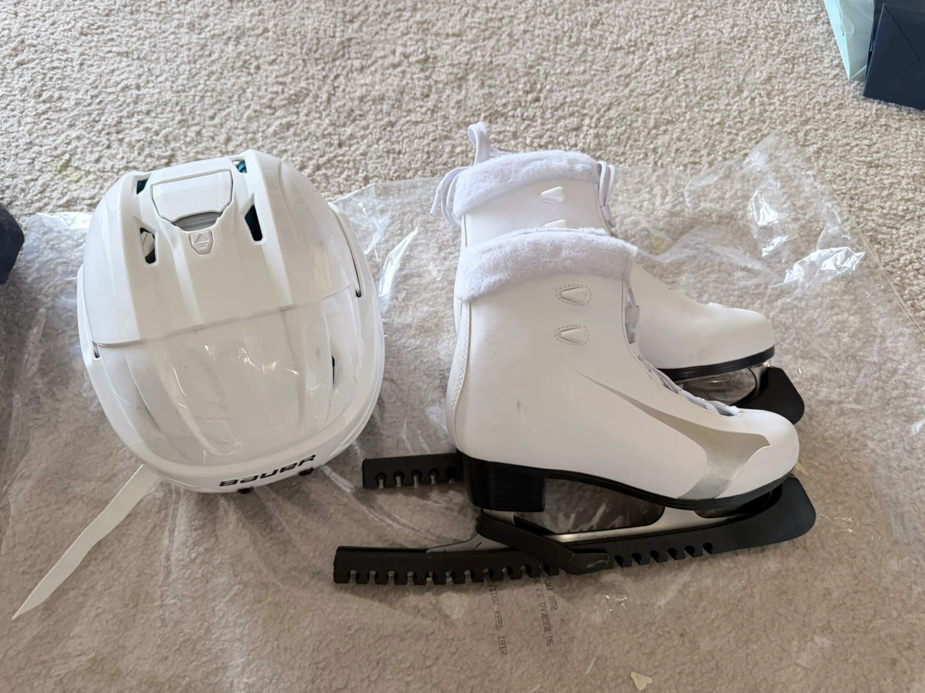 CCM Hockey Skates, Bauer Hockey Helmet & Gloves