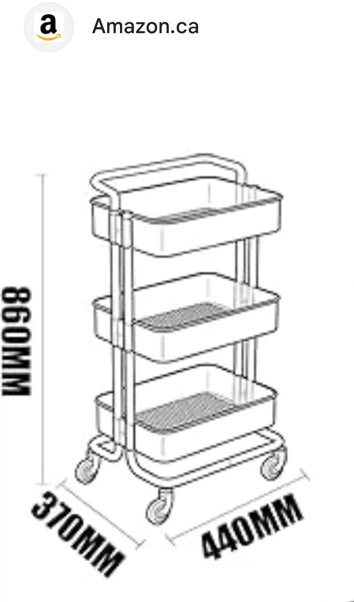 PIPOEI 3 Tier Rolling Utility Cart in Dark Grey