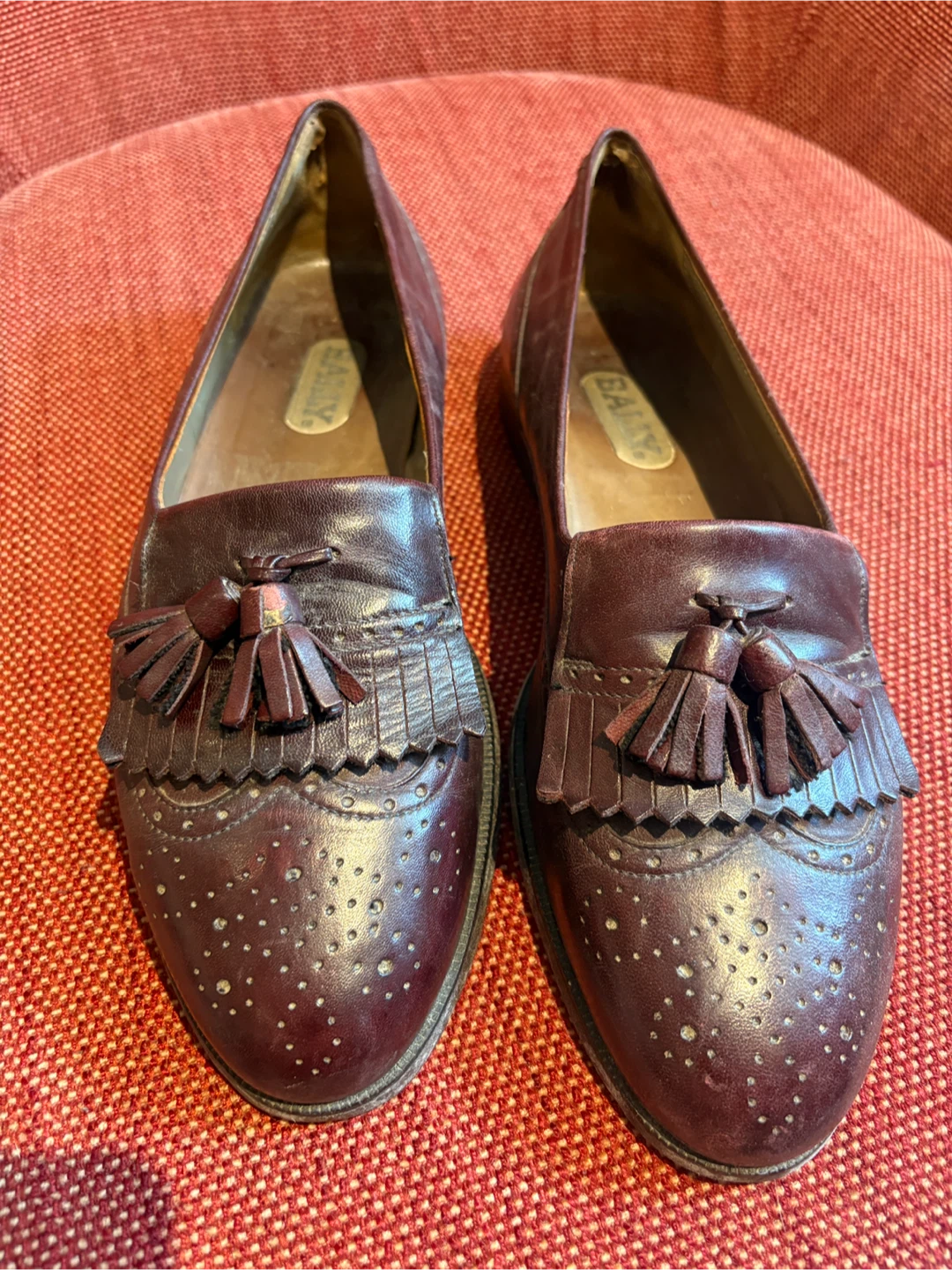 Bally Burgundy Tassel Loafers Size 10M