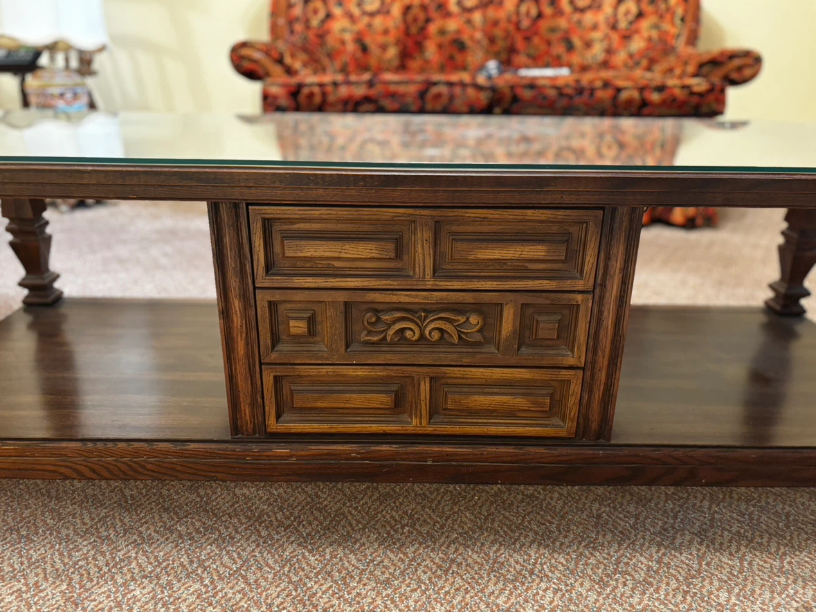 Wooden Coffee Table with Glass Top