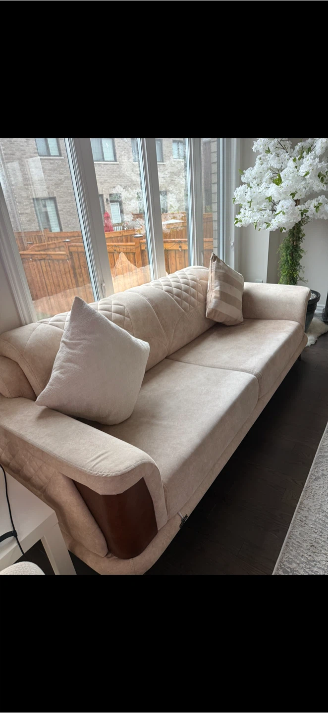 Beige Sofa with Two chairs