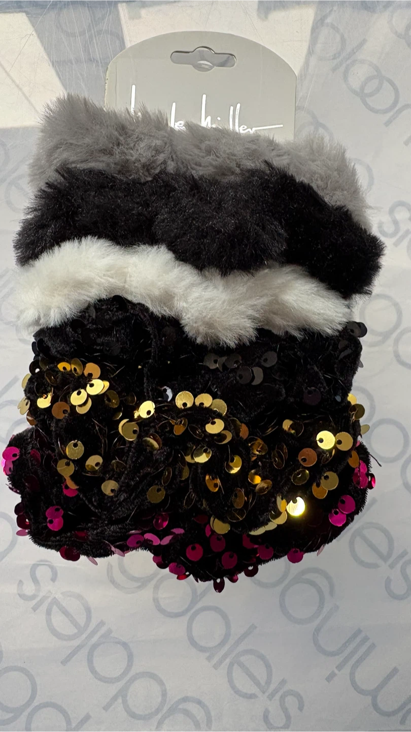 Nicole Miller Faux Fur & Sequin Scrunchies Set
