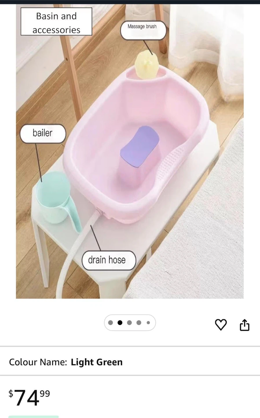 Pink portable hair washing basin and accessories - photo 3