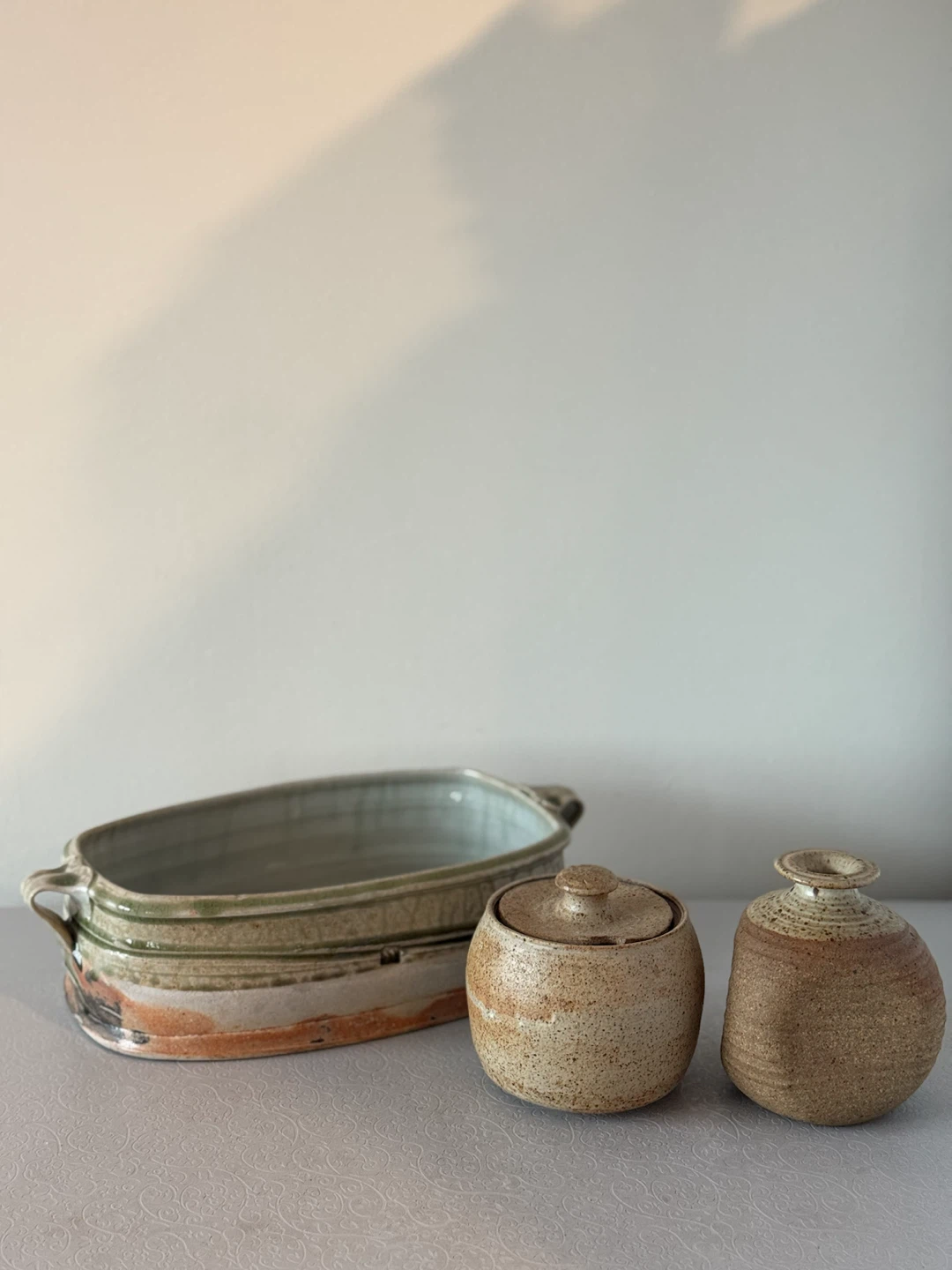 Ceramic pot, Lidded Jar, and a mini vase set