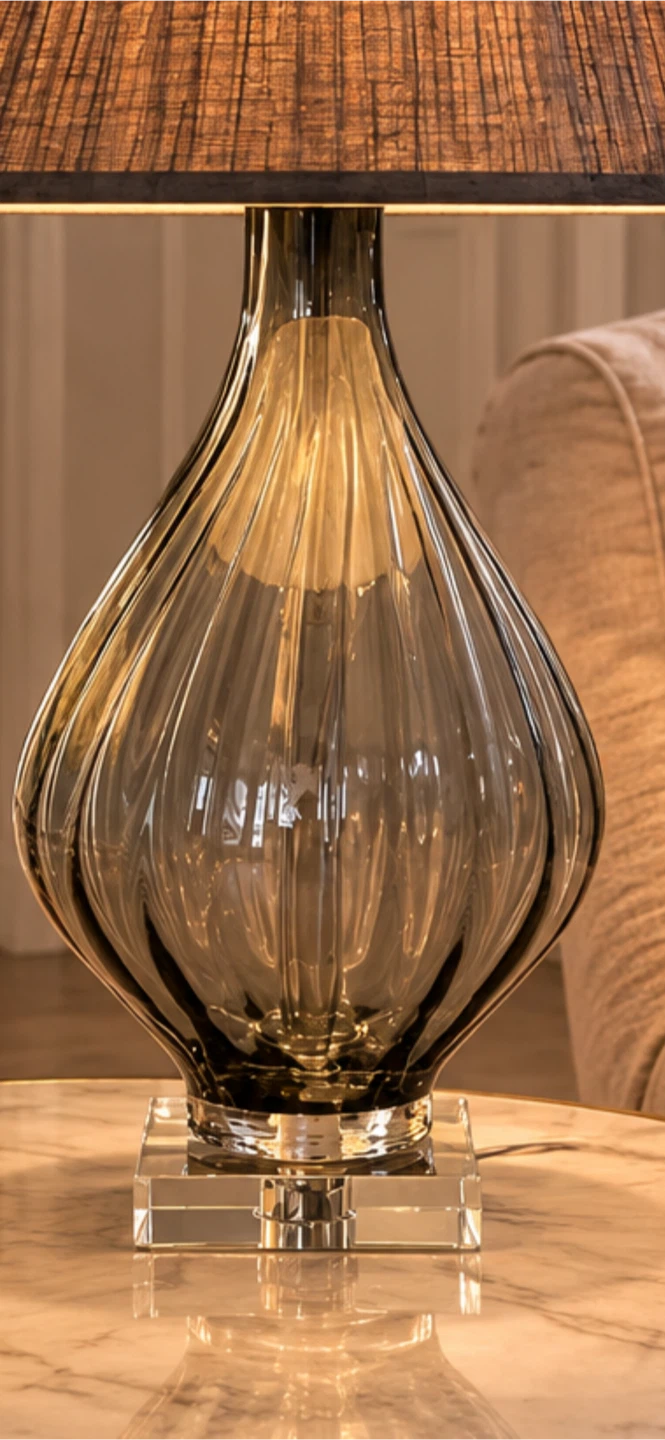 Glass Table Lamp with Pleated Shade - photo 2