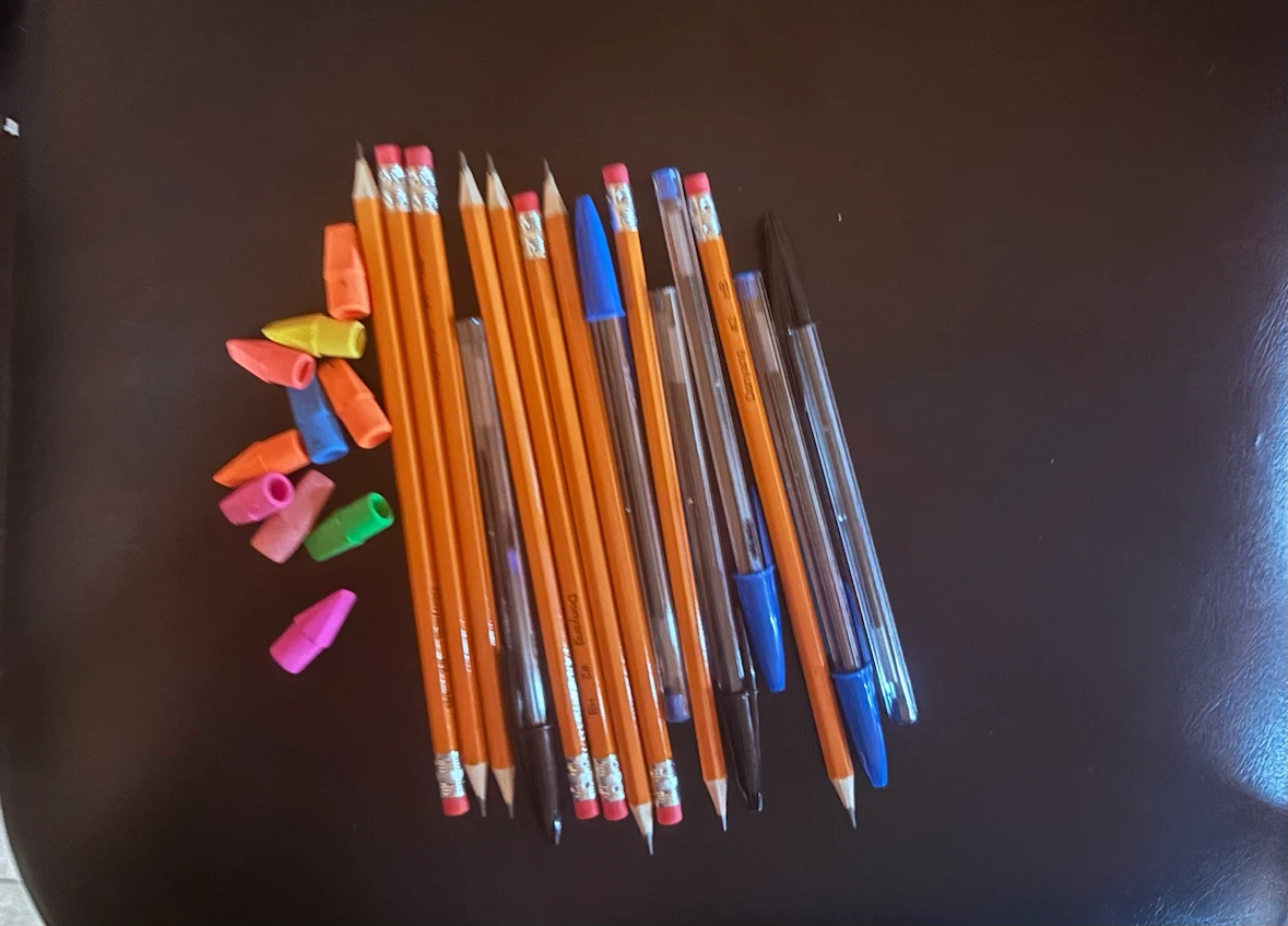 Pencils, Pens, and Erasers with Pencil Pouch