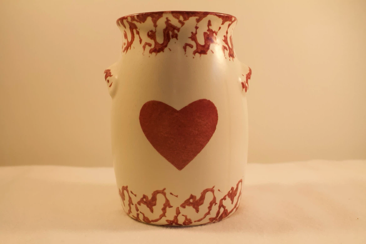 Handcrafted Spongeware Red and White Heart Vase