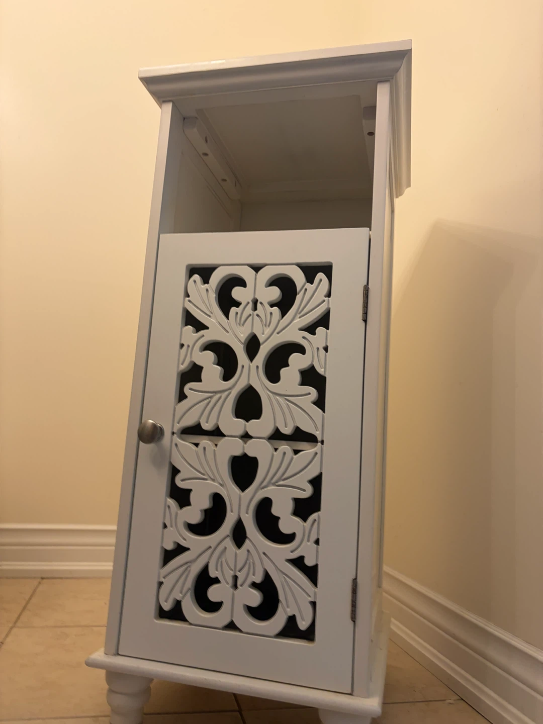 White Storage Cabinet with Decorative Door - photo 2