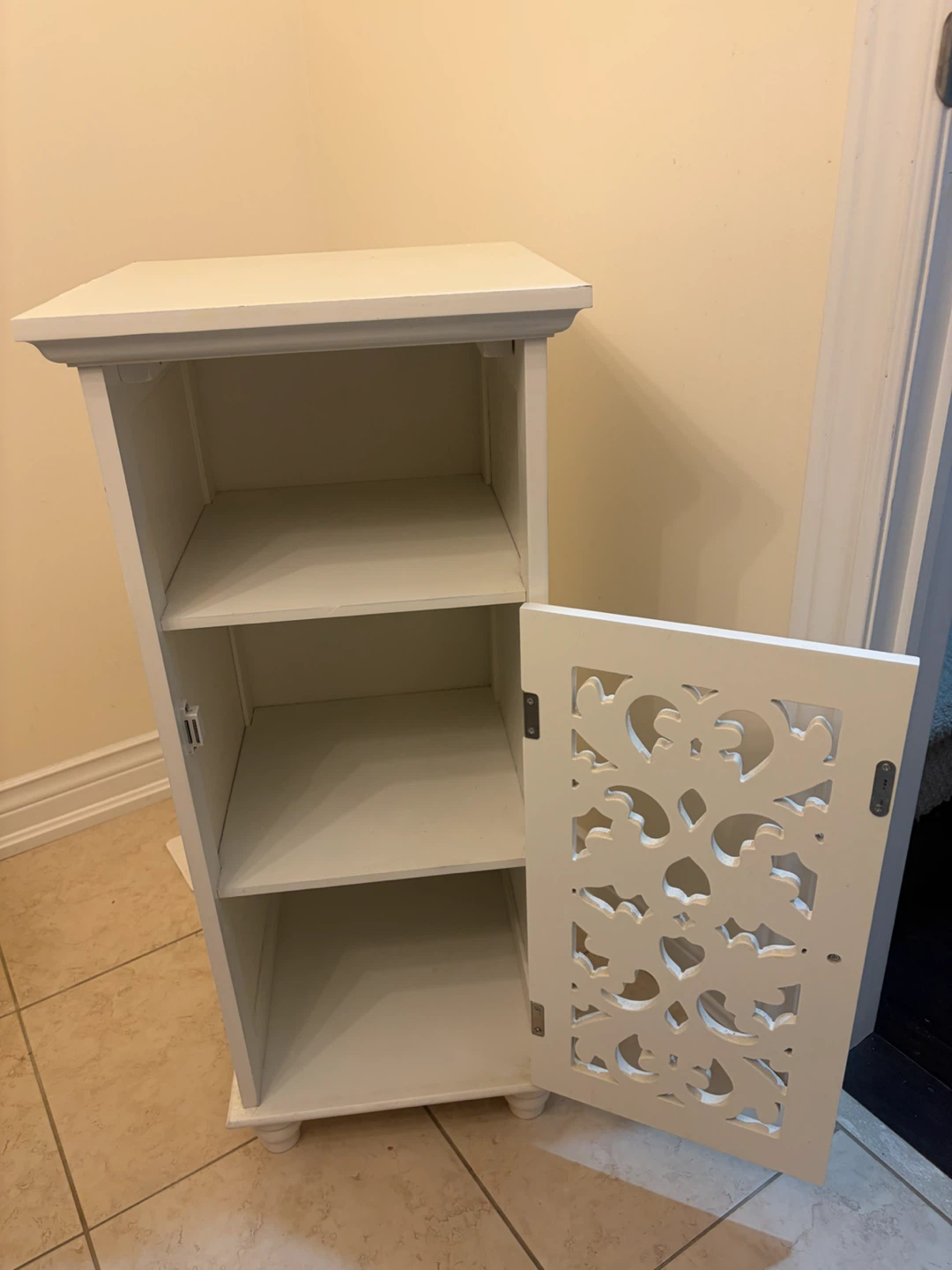 White Storage Cabinet with Decorative Door - photo 3