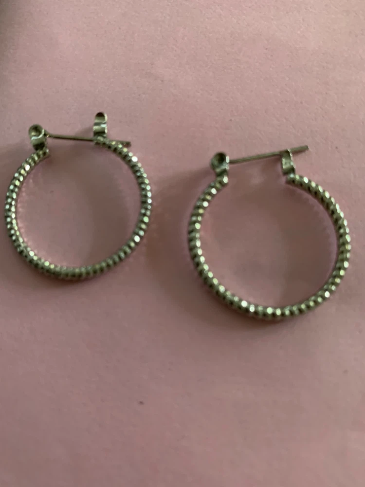 Silver textured hoop earrings - photo 2