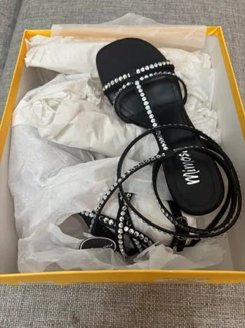Mimosa Black Rhinestone Strappy Heels Size 36 - photo 2