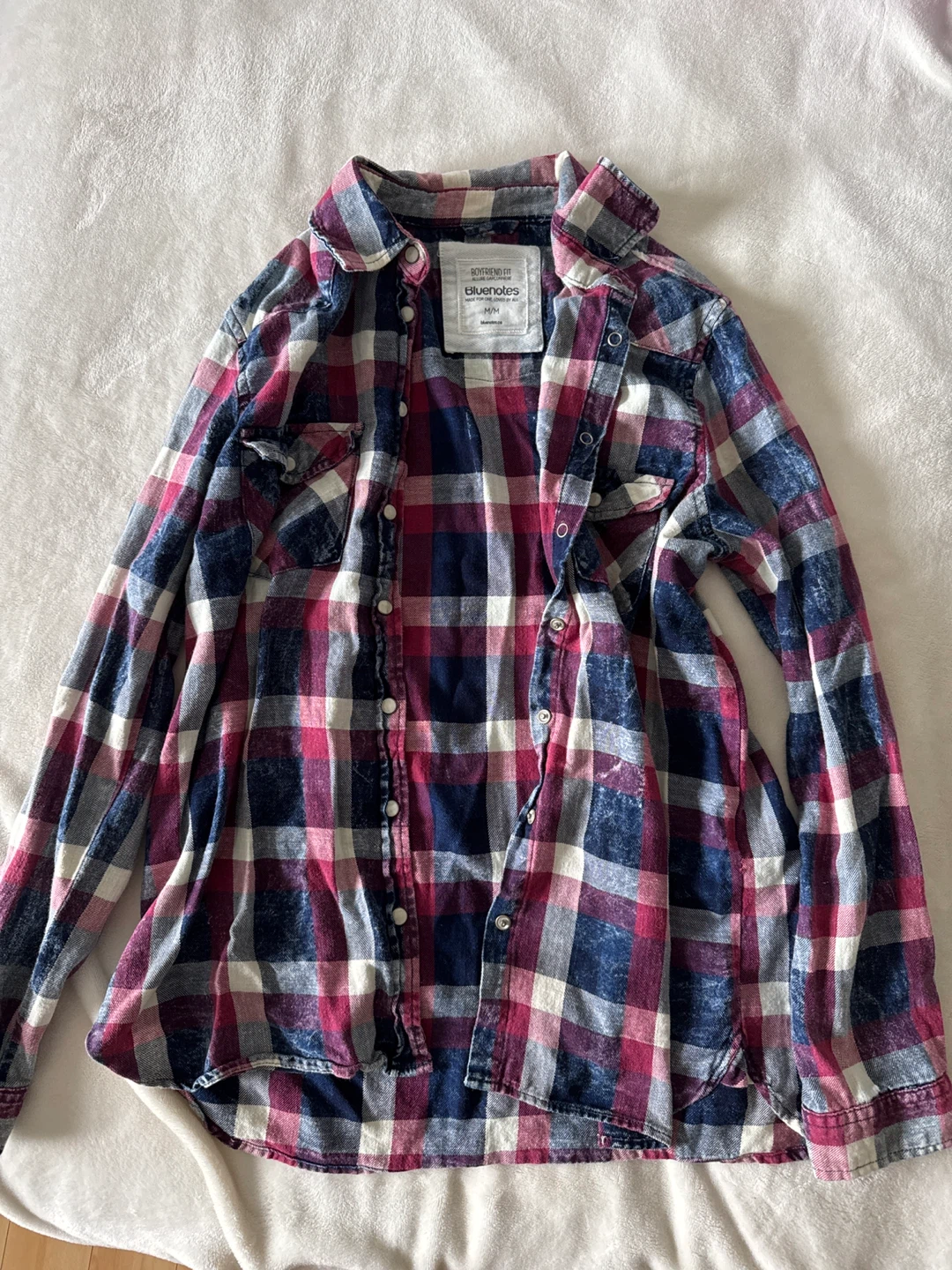 Bluenotes Plaid Boyfriend Fit Flannel Shirt
