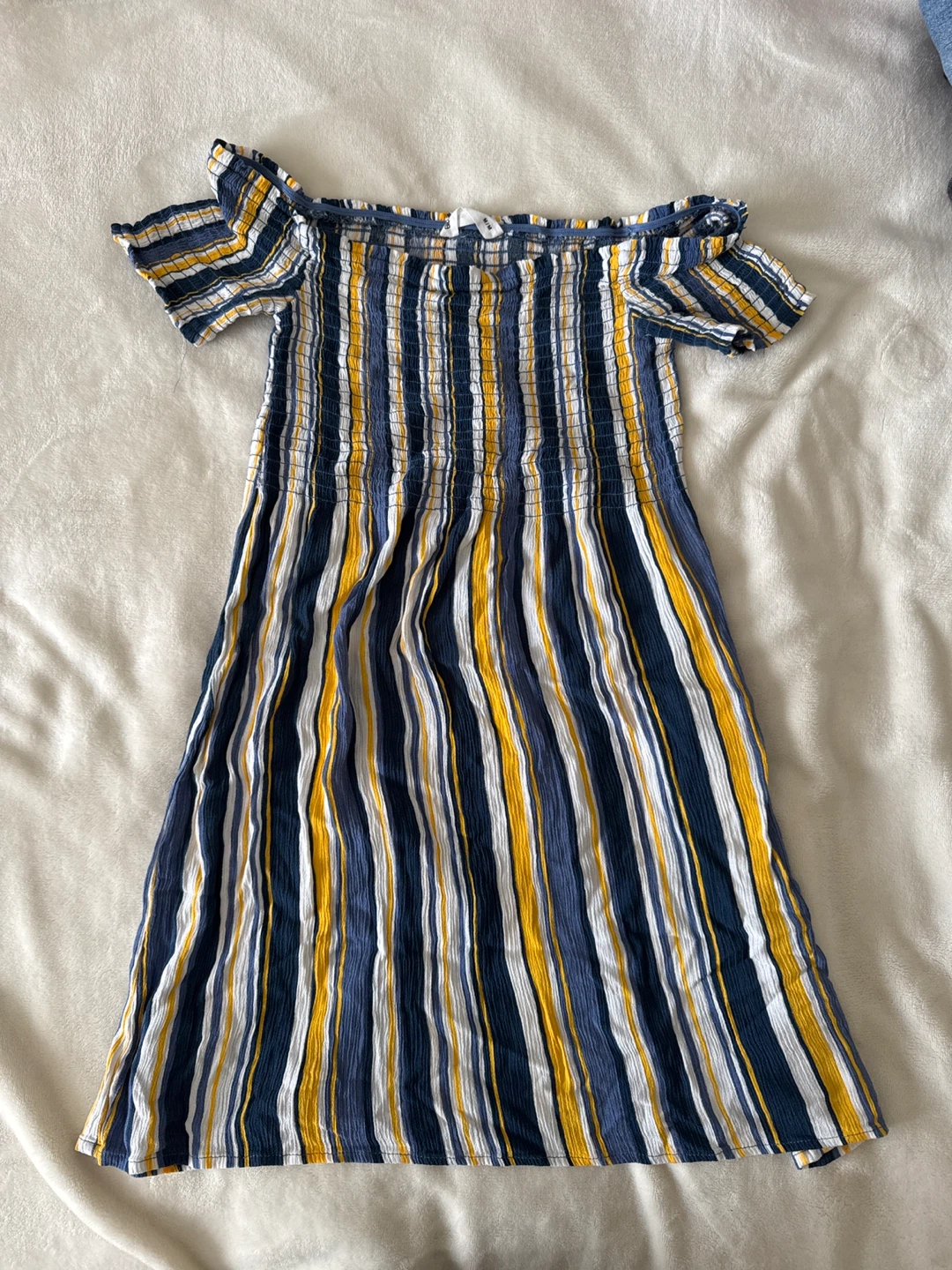 Striped Off-the-Shoulder Smocked Dress