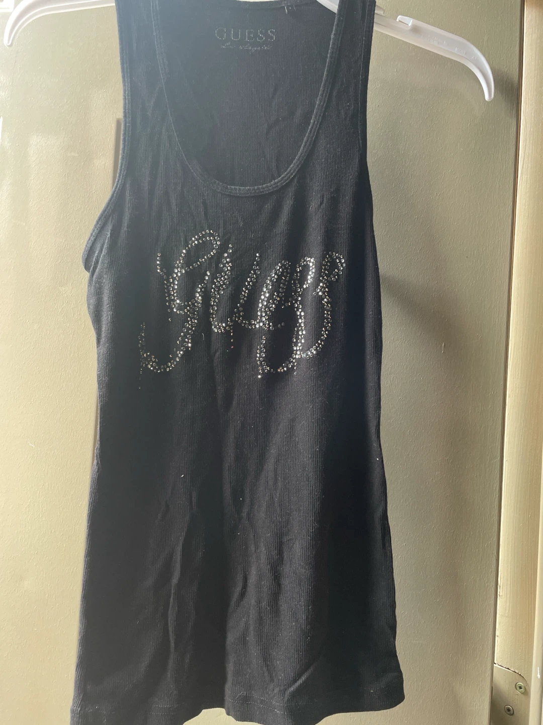 Guess Black Rhinestone Logo Tank Top