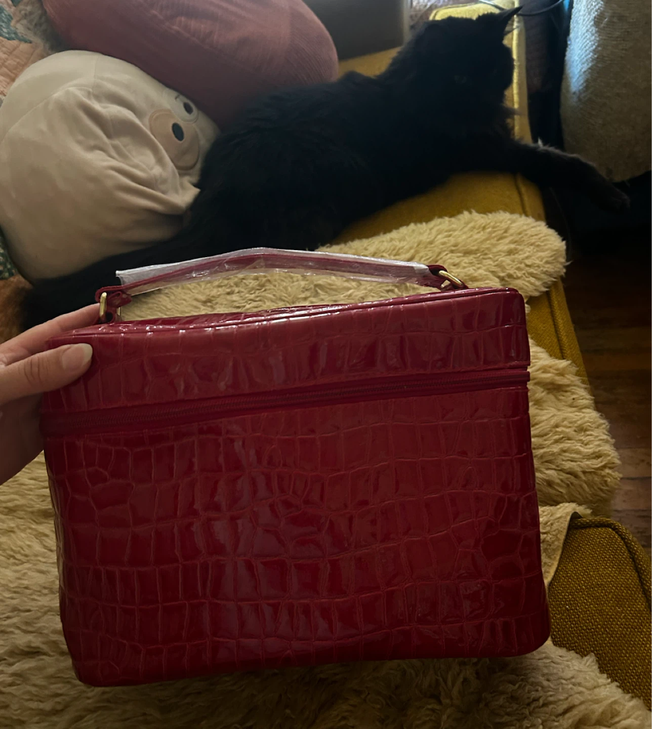 Red Croc-Embossed toilatries Case