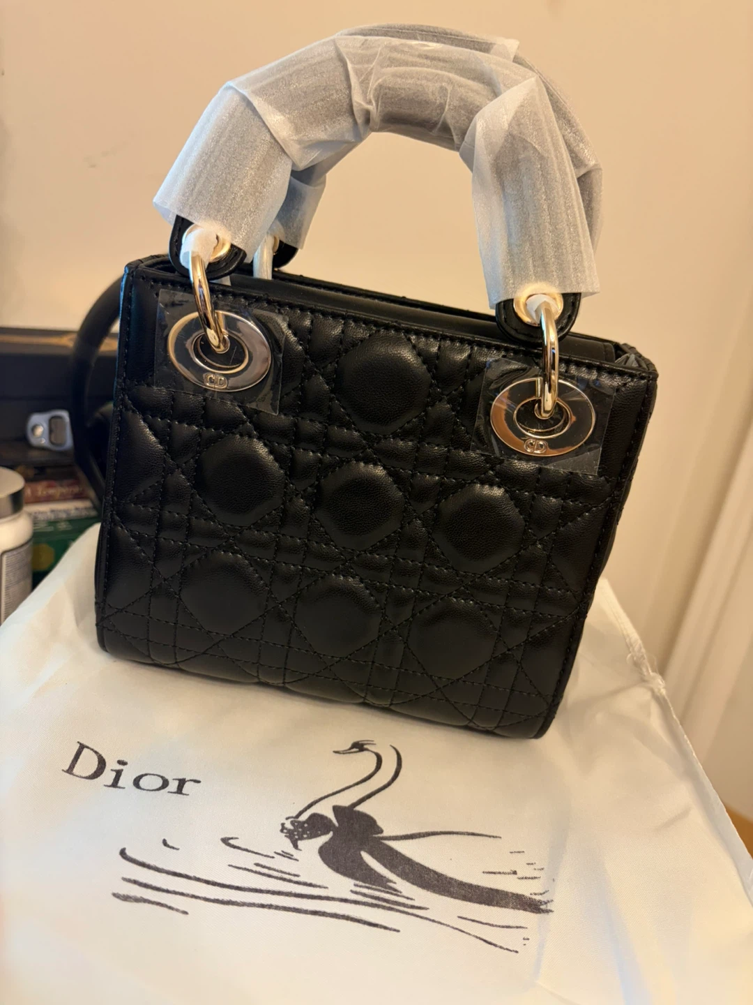Christian Dior Black Quilted Lady Dior Bag with Scarf - photo 2