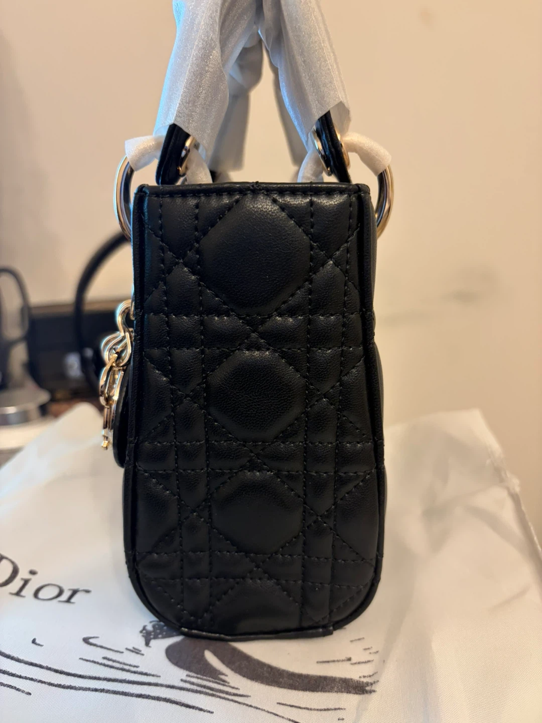 Christian Dior Black Quilted Lady Dior Bag with Scarf - photo 3