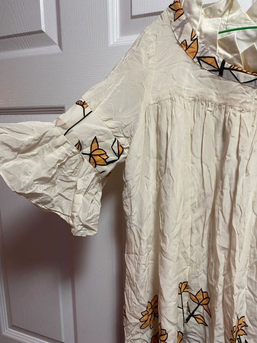 Cream silk dress with orange floral print - photo 3