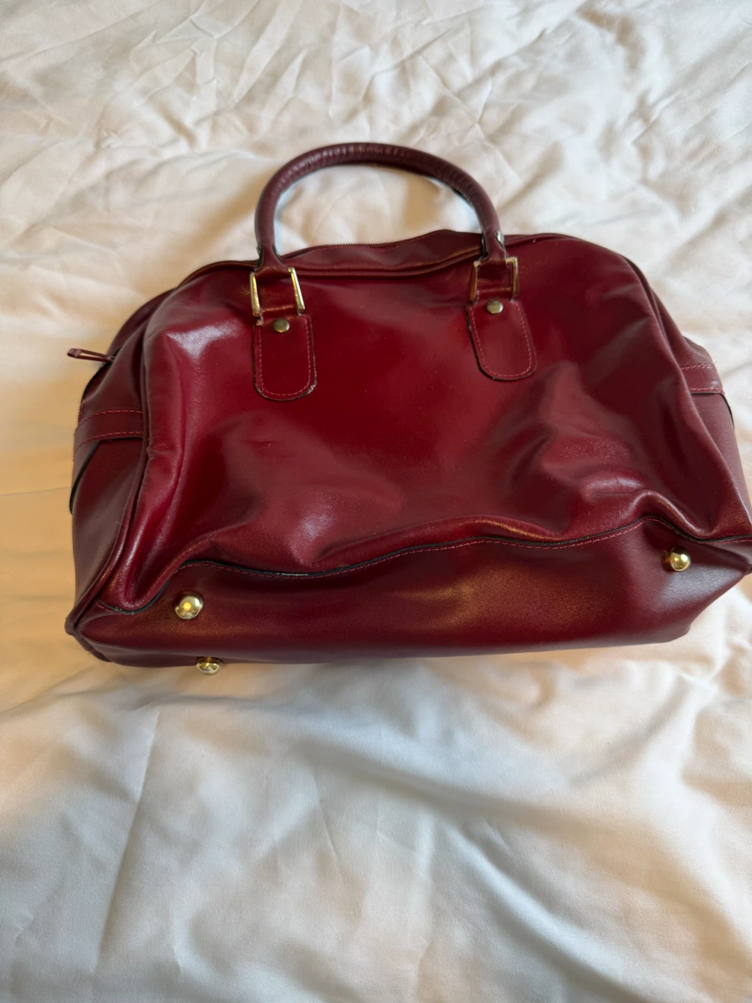Burgundy Faux Leather Satchel Bag
