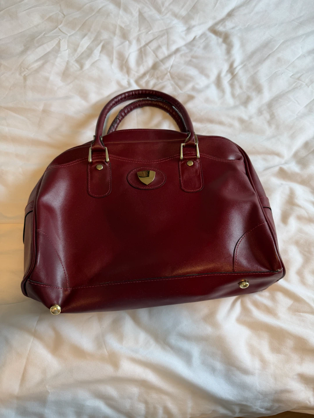 Burgundy Faux Leather Satchel Bag - photo 3
