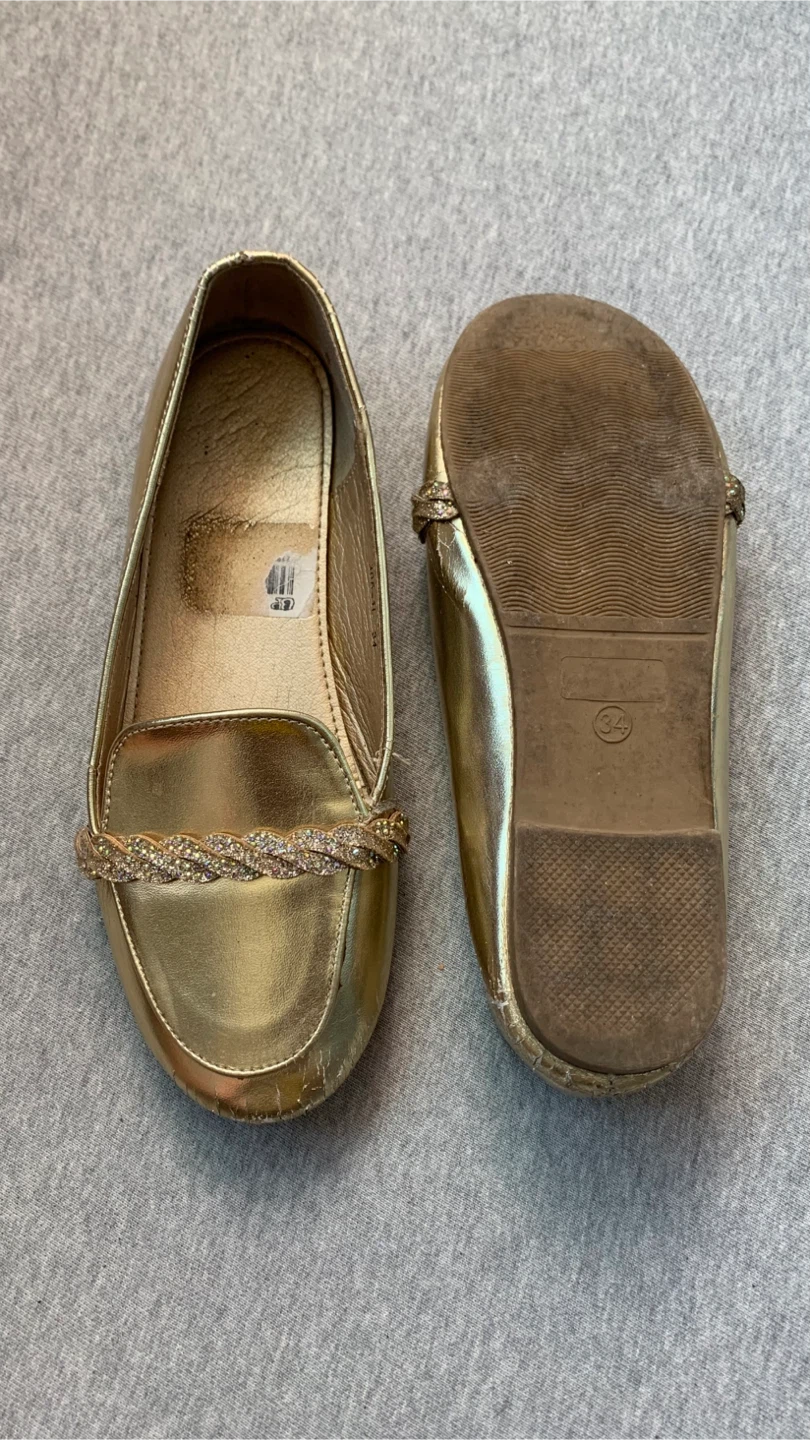 Gold Glitter Loafers Size 34