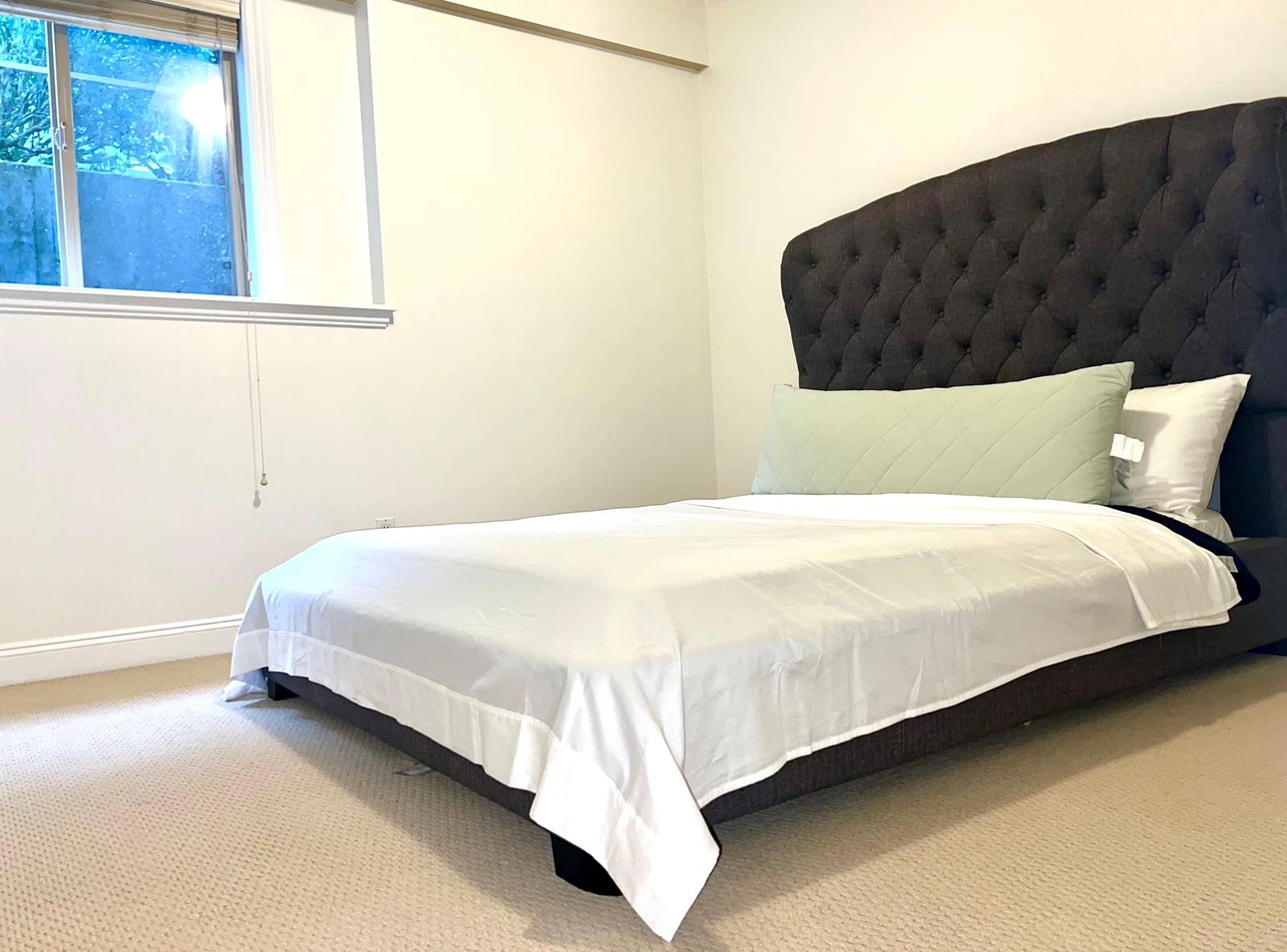 Dark Grey Tufted Headboard Bed Frame  queen and mattress