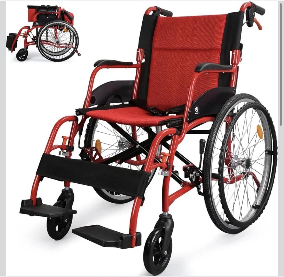 Whlicks Wheelchairs for Adults, Lightweight Foldable, Red, 25lb