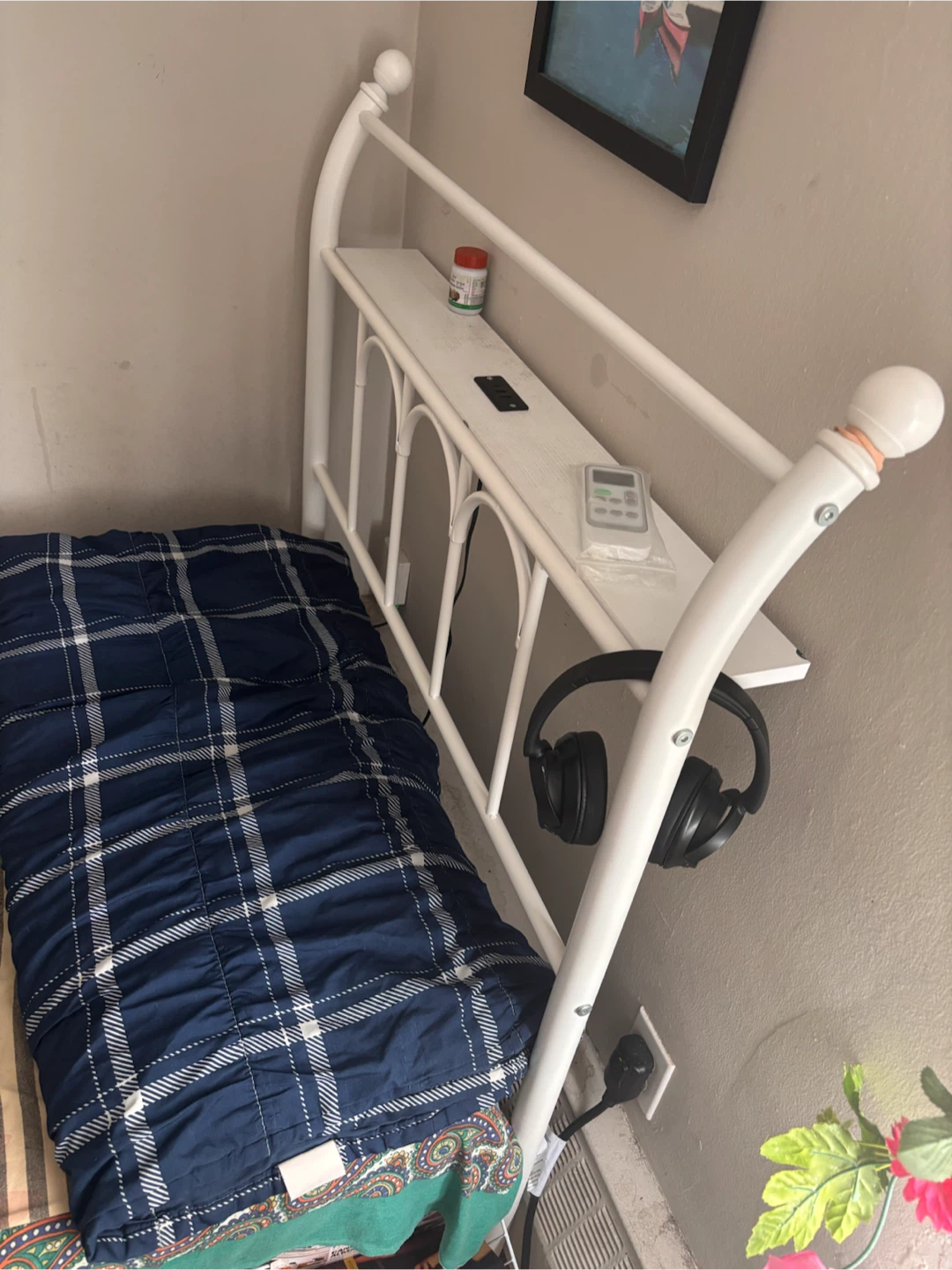 White Metal Twin size Bed Frame with Built-in USB Ports