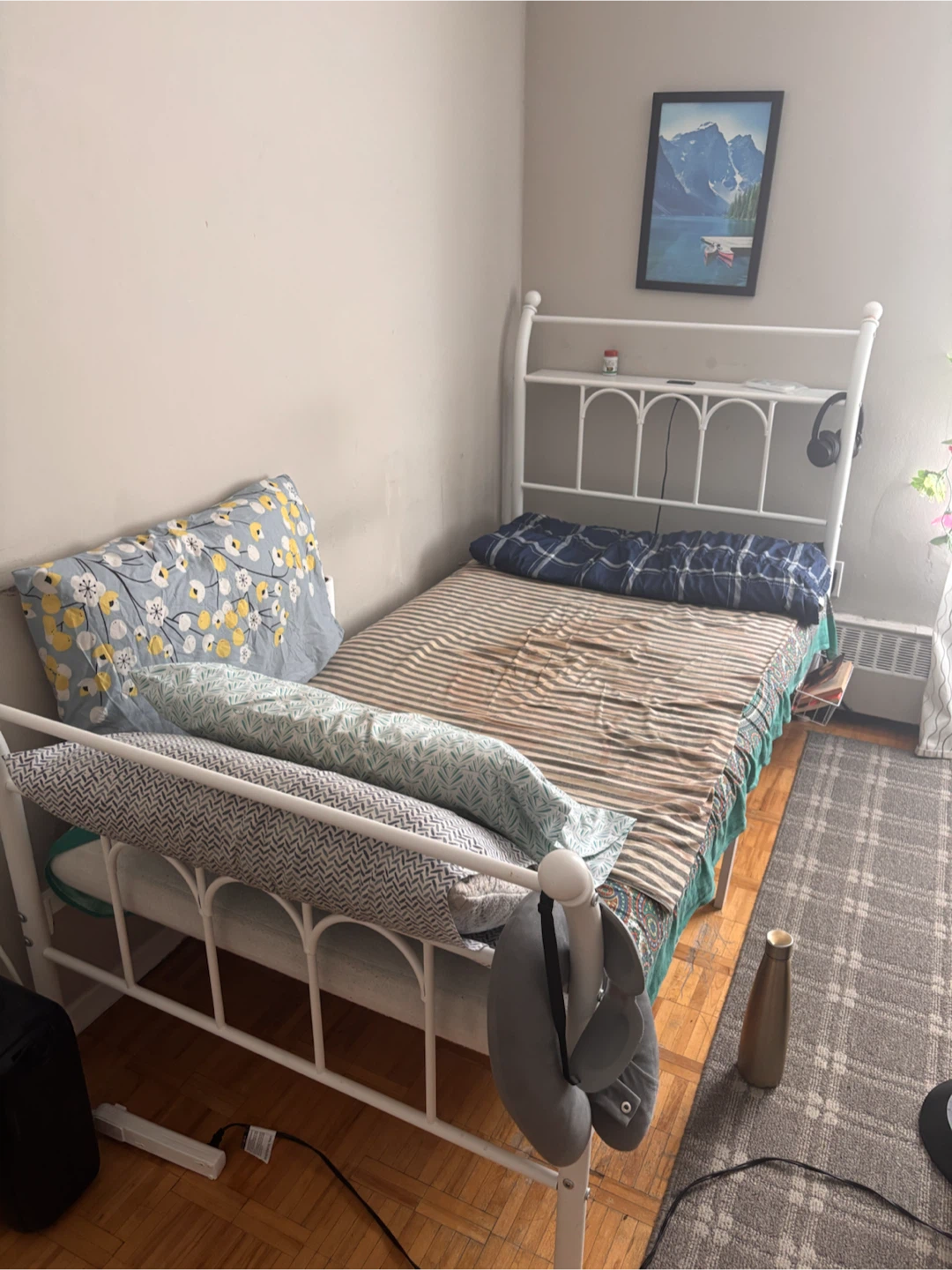 White Metal Twin size Bed Frame with Built-in USB Ports - photo 2