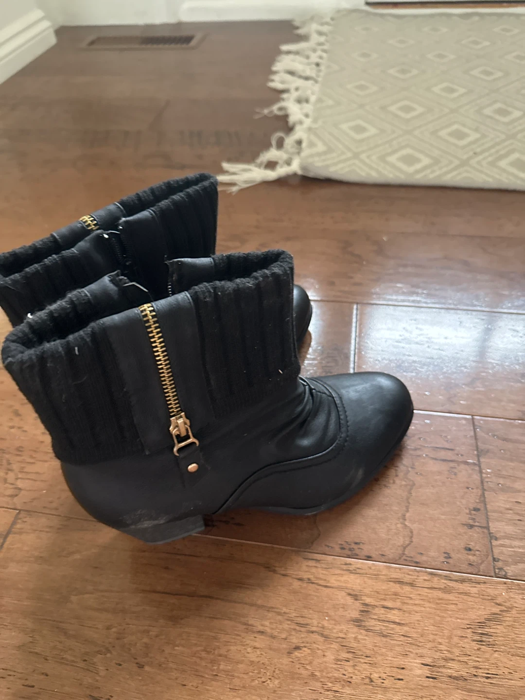 Black Ankle Boots with Knit Cuff