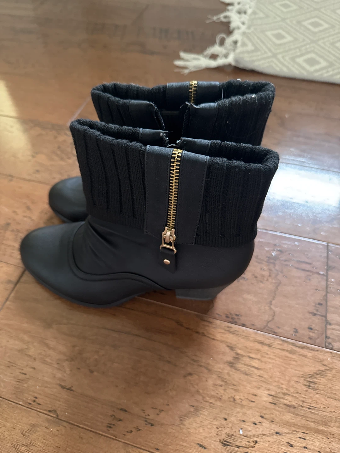 Black Ankle Boots with Knit Cuff - photo 2