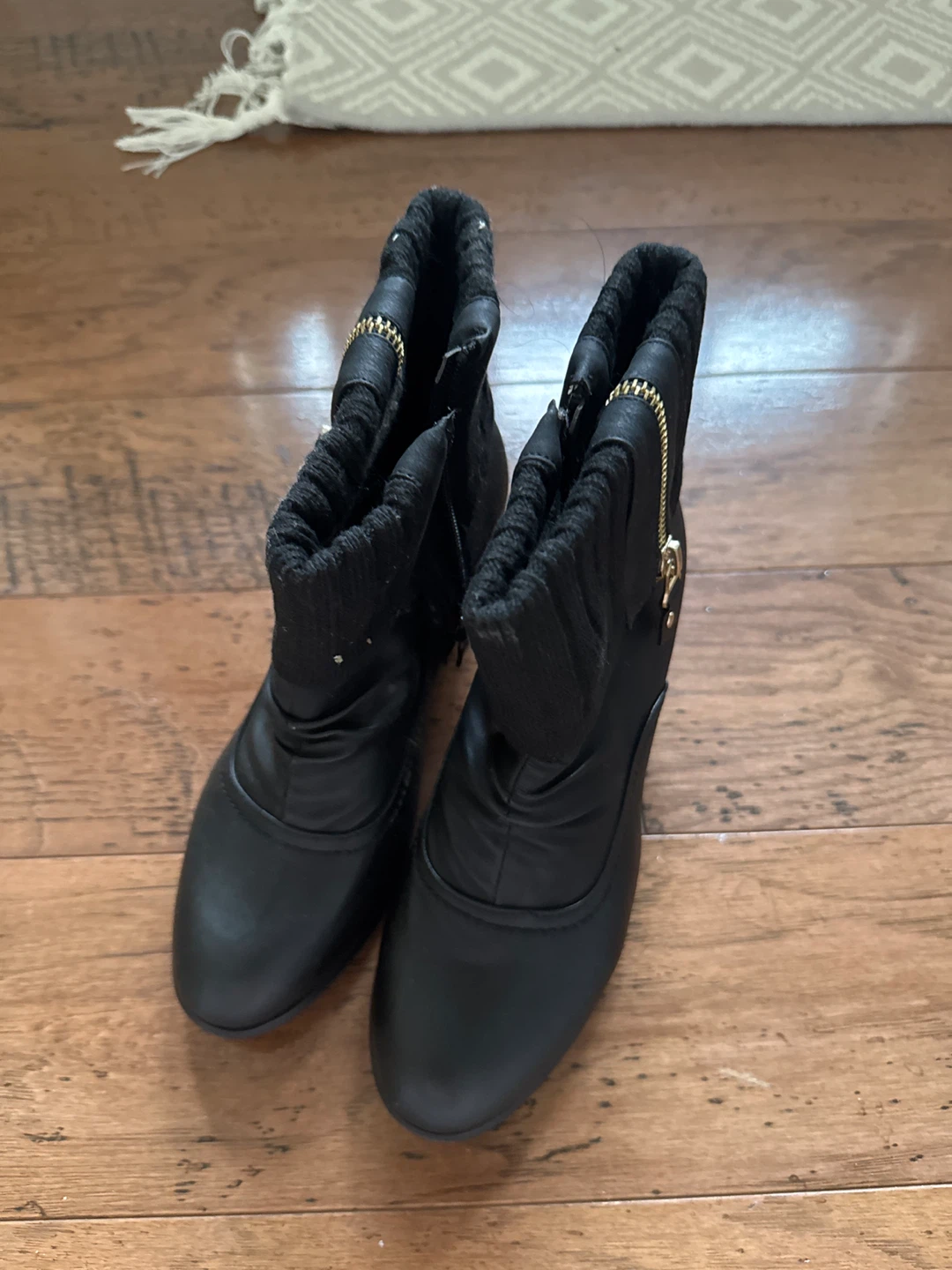 Black Ankle Boots with Knit Cuff - photo 3