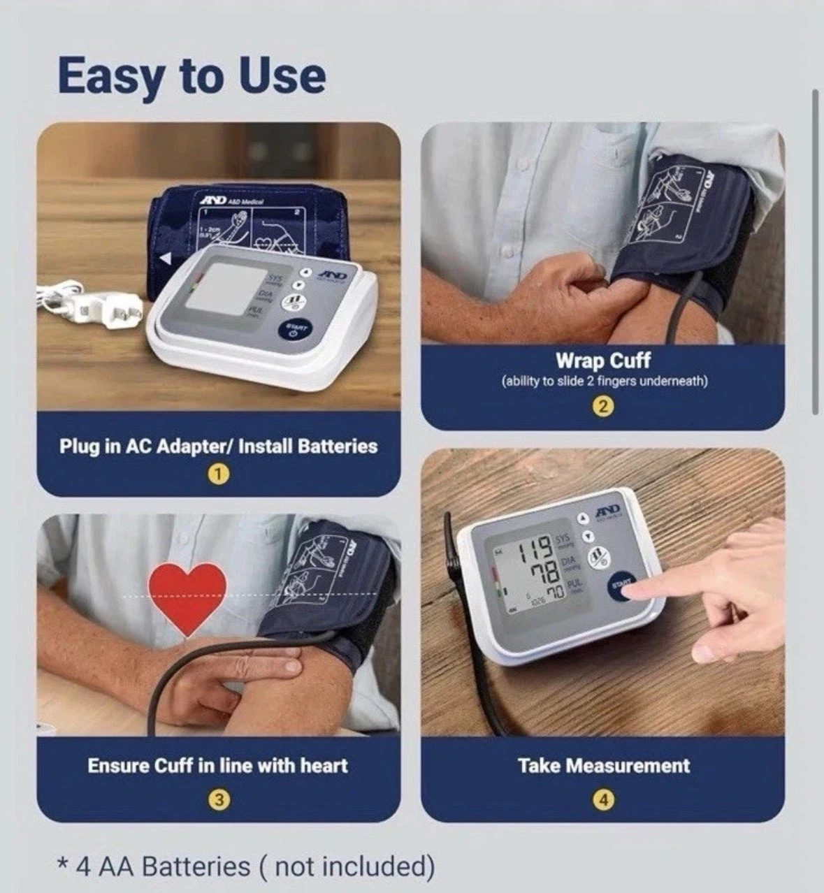 A&D Medical UA-767FAM Blood Pressure Monitor, 4 Users, 8.6-16.5" - photo 2