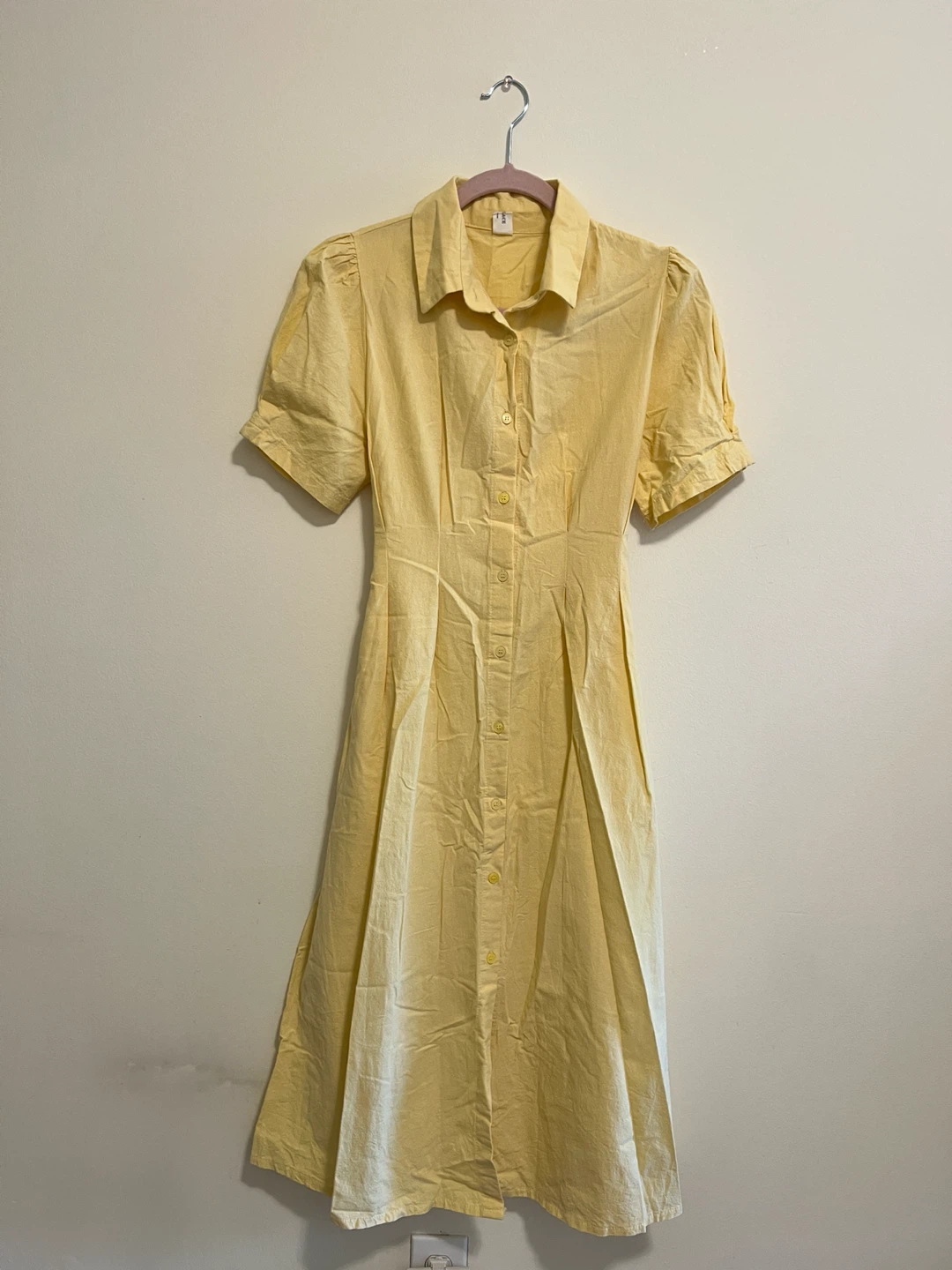 Yellow Short Sleeve Button Up Midi Dress