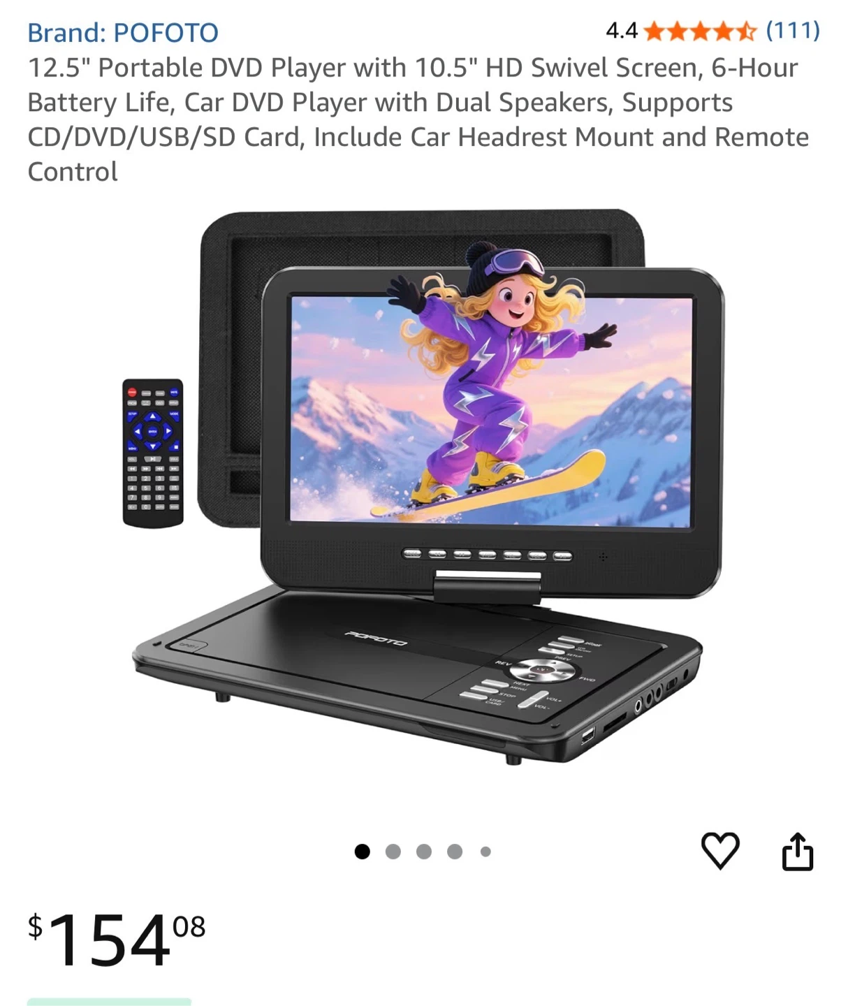 12.5 inch Portable DVD Player with 10.5 inch Swivel Screen - photo 4