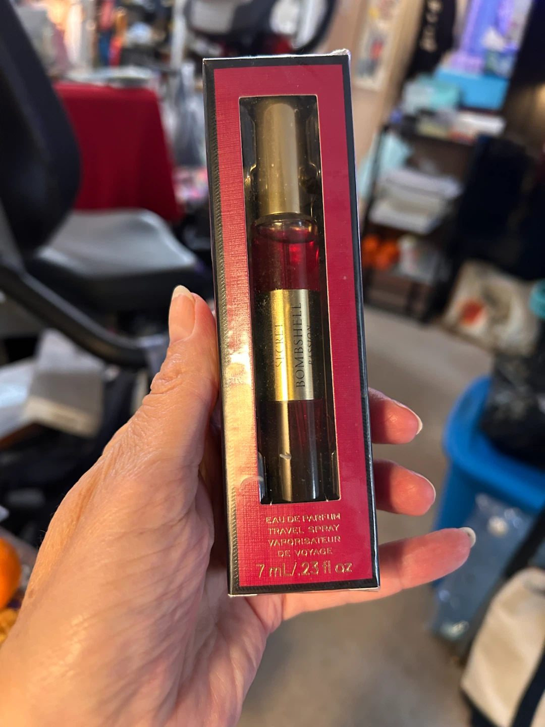 Victoria’s Secret travel perfume.  Bombshell scent