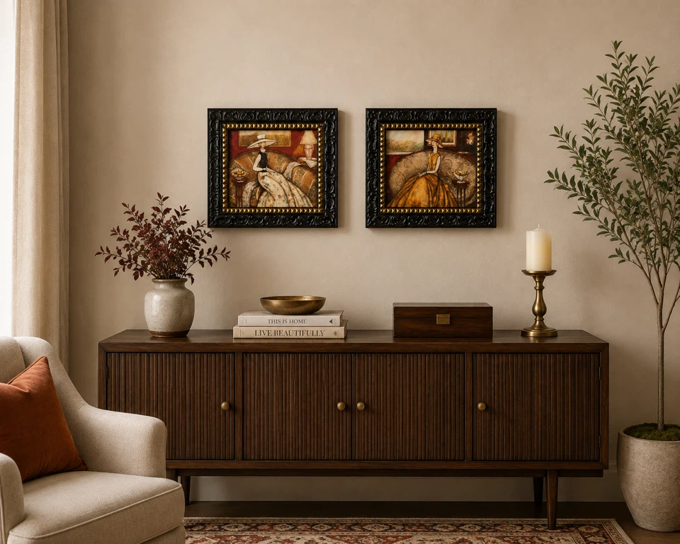 Pair of Elegant Framed Lady Prints