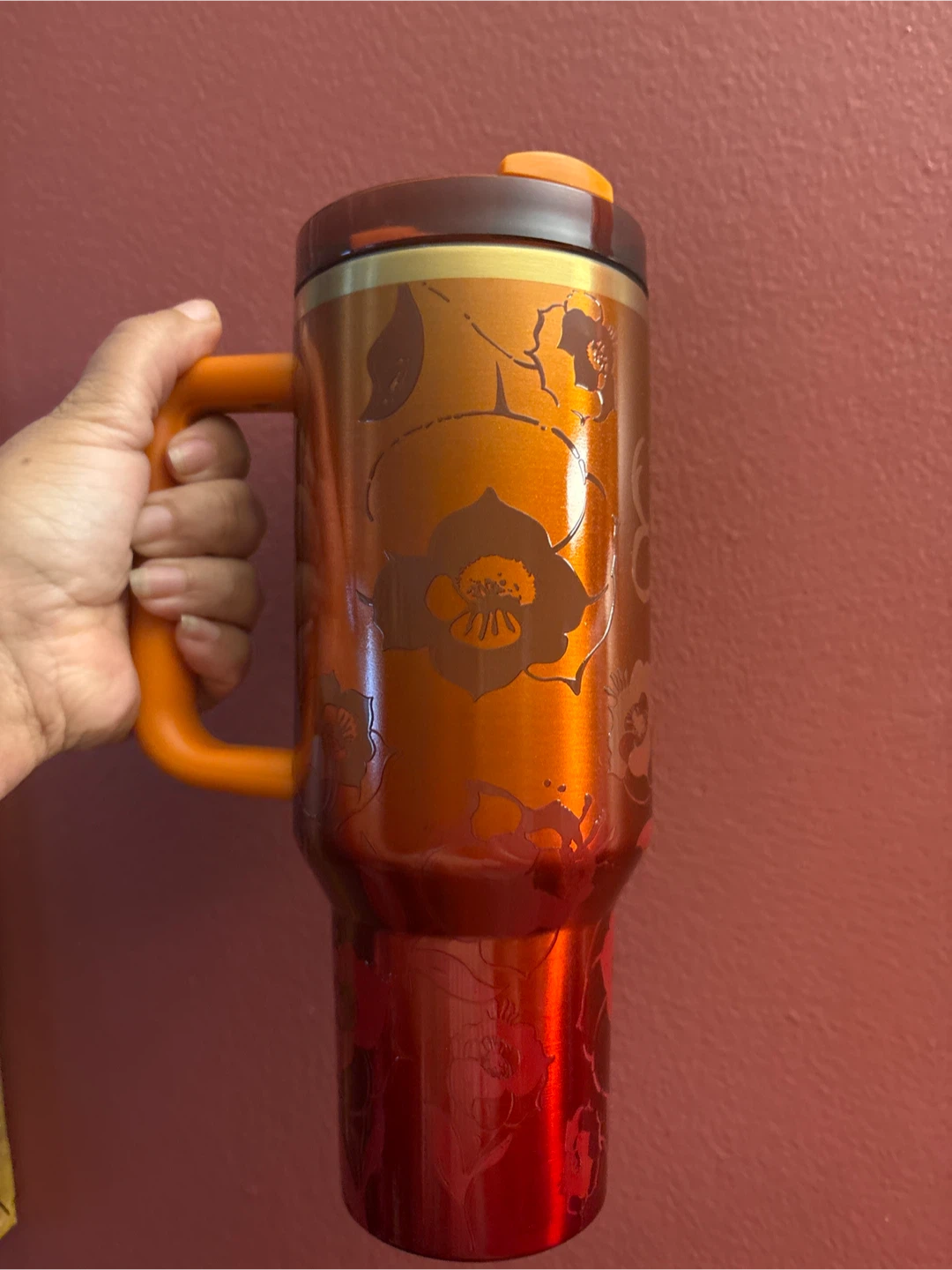 NEW Stanley Karol G 40oz Tumbler with Handle - Red/Orange Floral - photo 3